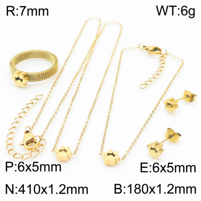 Korean fashion cute Cat paw print design stainless steel necklace set