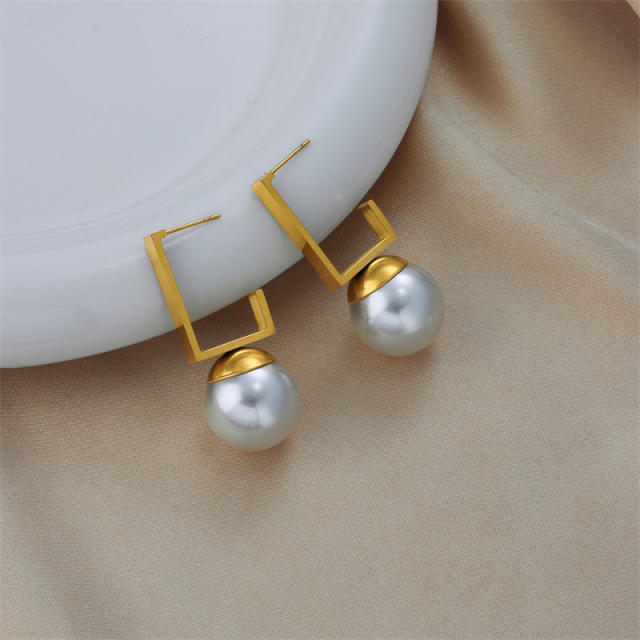 Elegant pearl bead stainless steel earrings