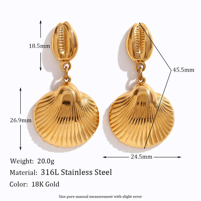 18K ocean series shell design dangle earrings stainless steel earrings