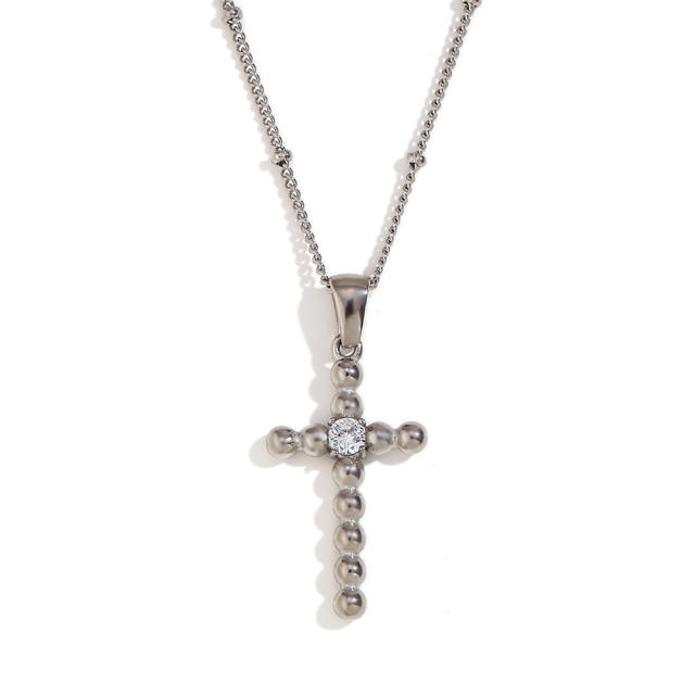 18KG delicate diamond cross pendant stainless steel necklace