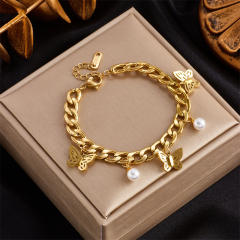 Easy match multi element stainless steel chain bracelet diamond bracelet
