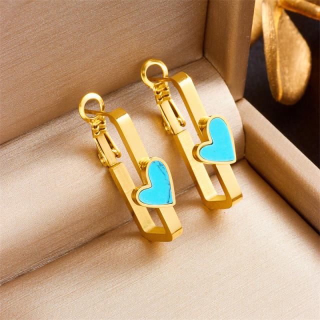 Vintage turquoise statement square shape stainless steel earrings