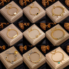 Easy match multi element stainless steel chain bracelet diamond bracelet
