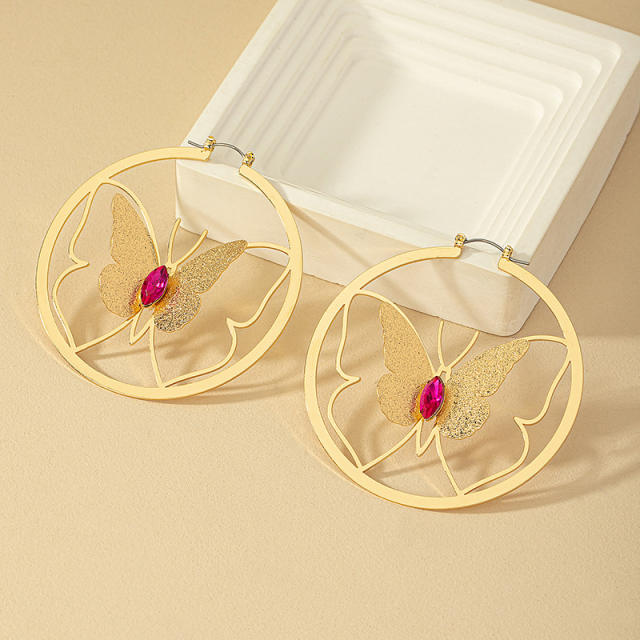 Korean fashion stereo butterfly big circle alloy hoop earrings