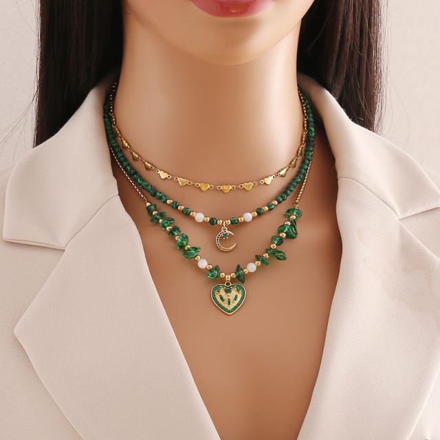 Fresh green color bead malachite stainless steel necklace