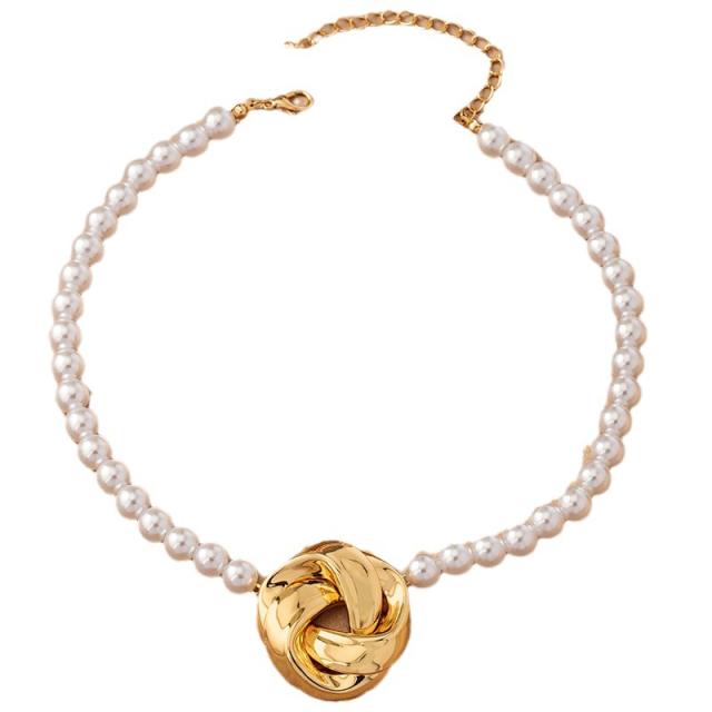 Hot sale pearl bead twisted gold pendant necklace set