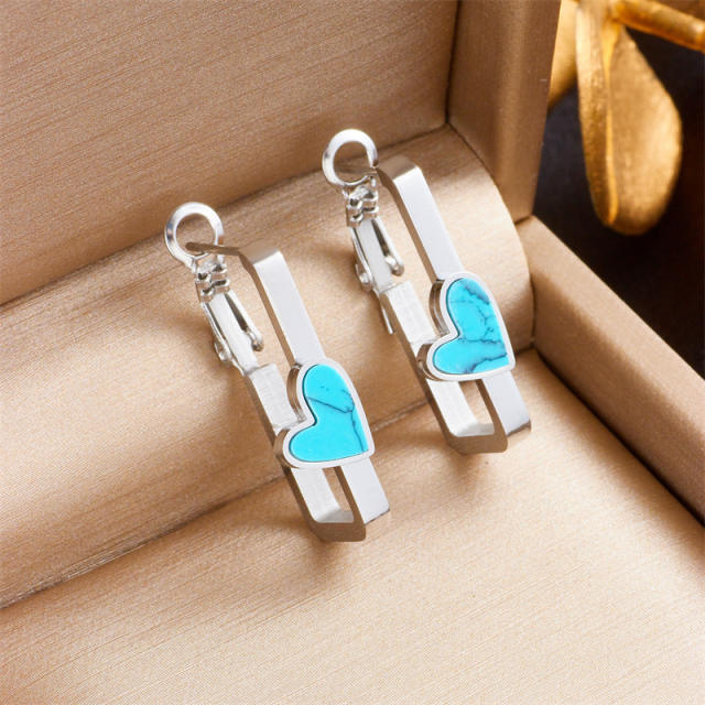 Vintage turquoise statement square shape stainless steel earrings