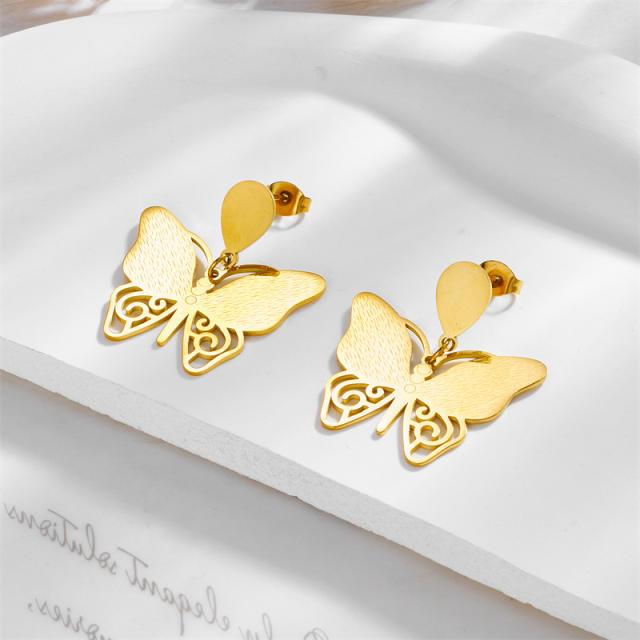 Sweet hollow out butterfly stainless steel earrings