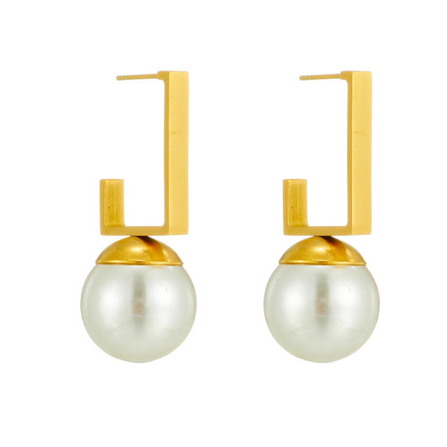 Elegant pearl bead stainless steel earrings