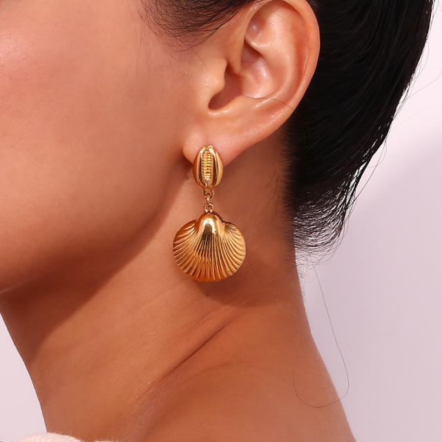 18K ocean series shell design dangle earrings stainless steel earrings
