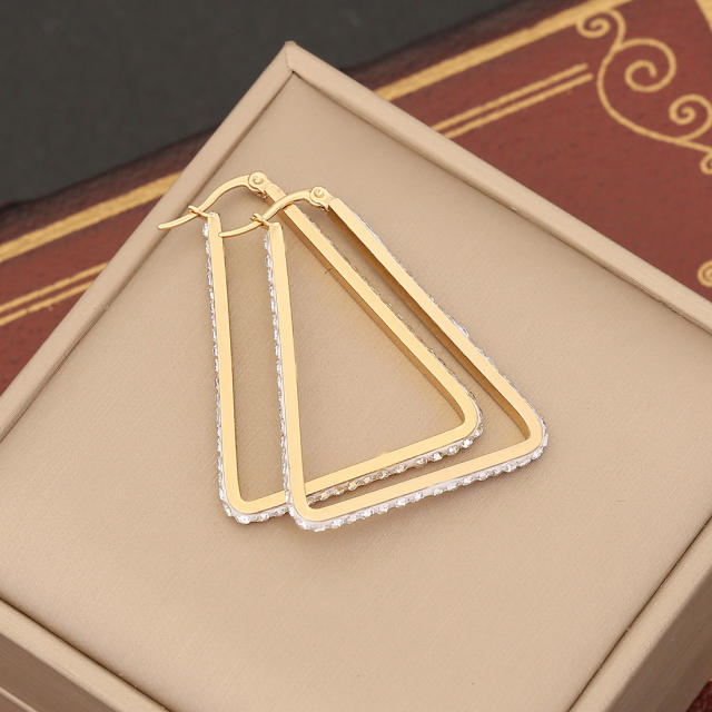 Delicate diamond geometric hoop stainless steel earrings