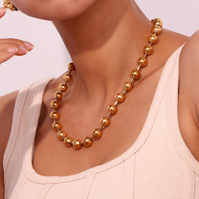 18K gold plated ball bead stainless steel necklace chunky necklace