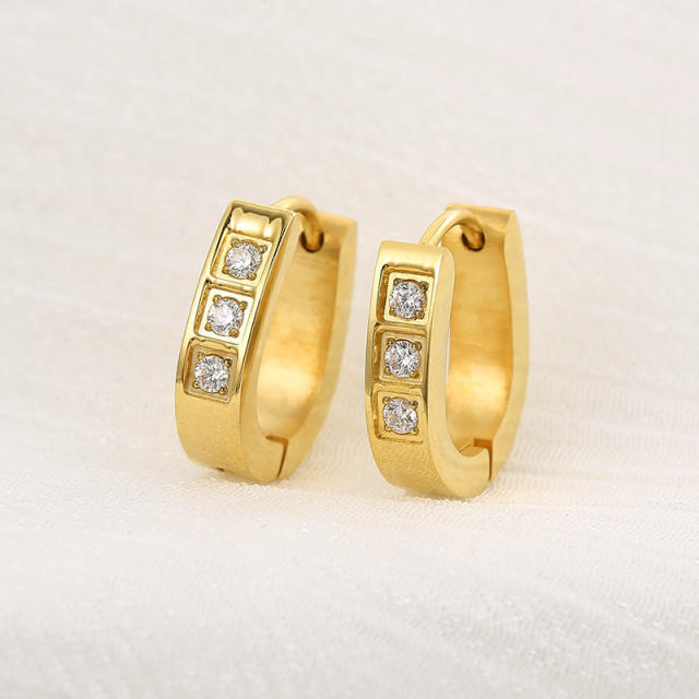 Easy match stainless steel small diamond huggie earrings hoop earrings