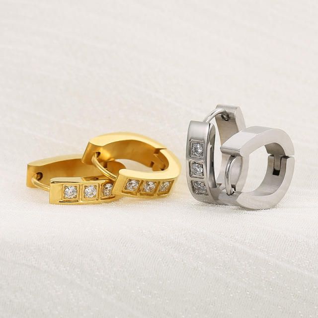 Easy match stainless steel small diamond huggie earrings hoop earrings