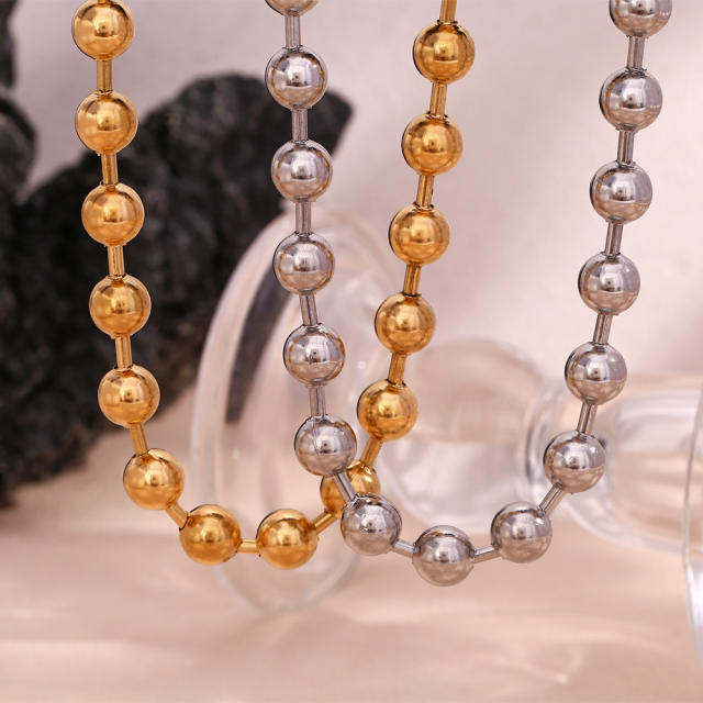 18K gold plated ball bead stainless steel necklace chunky necklace
