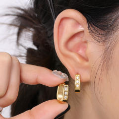 Easy match stainless steel small diamond huggie earrings hoop earrings