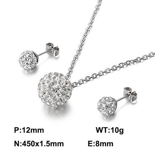 Chic diamond ball pendant stainless steel necklace set