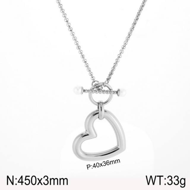 Chunky large size hollow heart pendant toggle chain necklace set stainless steel necklace