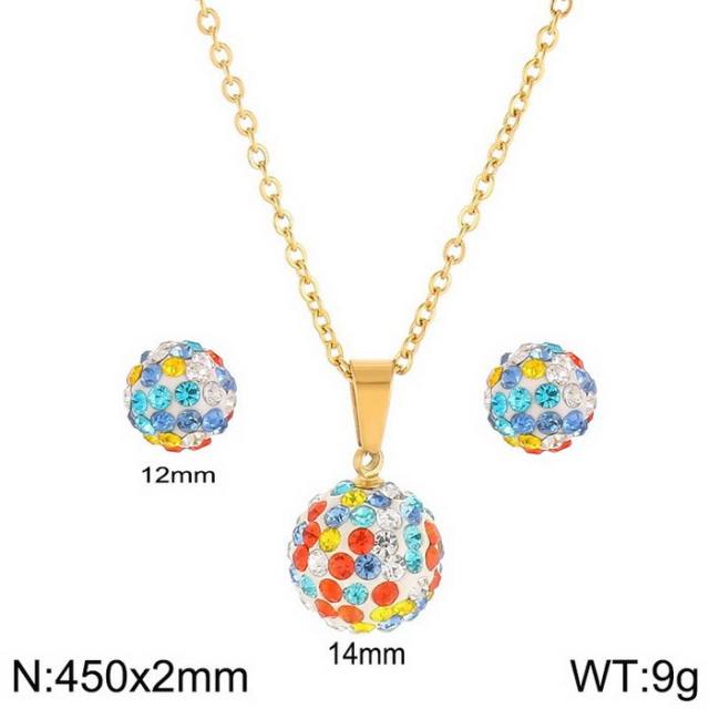 Chic diamond ball pendant stainless steel necklace set