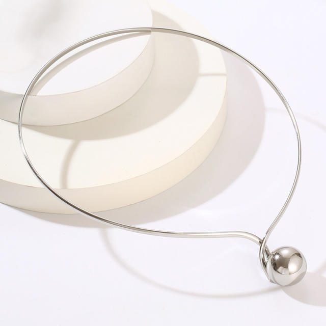 Personality easy match chunky ball stainless steel choker necklace