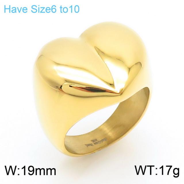 18KG chunky heart stainless steel rings