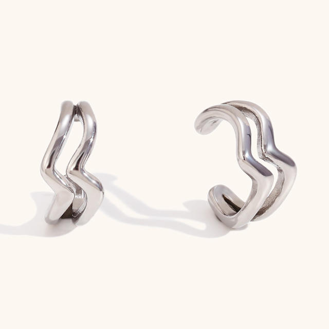 18KG personality hollow out wave shape stainless steel ear cuff