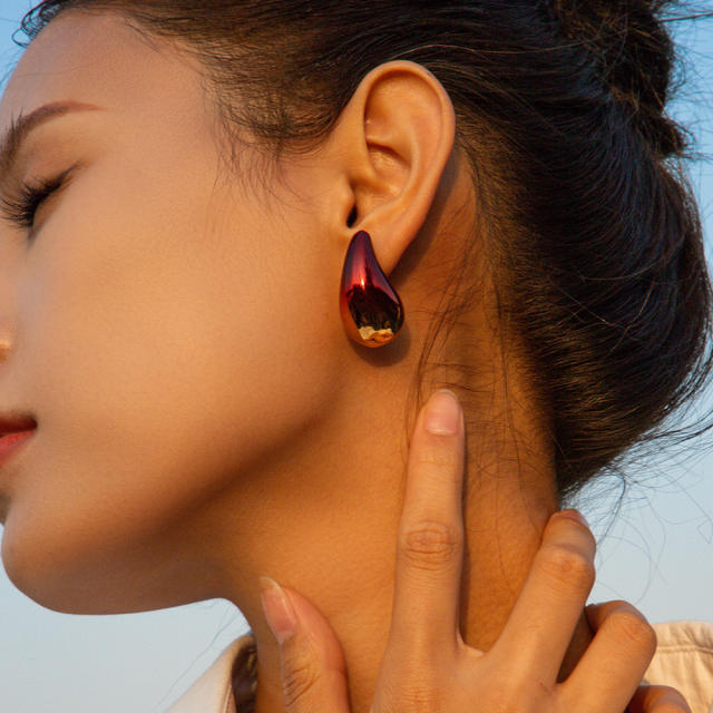 18KG Gradient color water drop stainless steel studs earrings chunky earrings