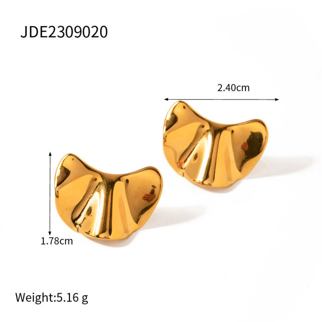 18KG unique fan shape fold stainless steel earrings