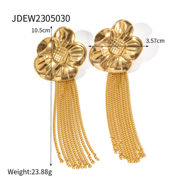 Fresh sunflower tassel stainless steel earrings bangle set