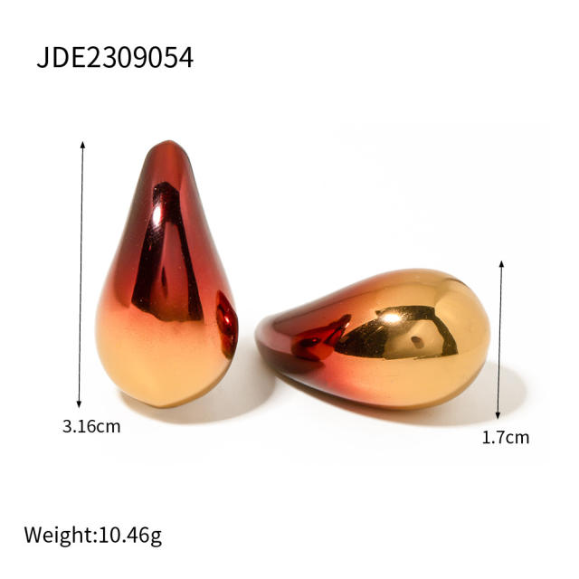 18KG Gradient color water drop stainless steel studs earrings chunky earrings