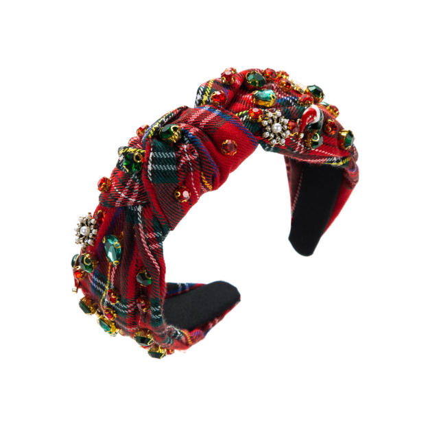 Classic plaid pattern knotted headband christmas decoration headband