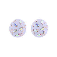 925 needle white color round shape rhinestone statement studs earrings