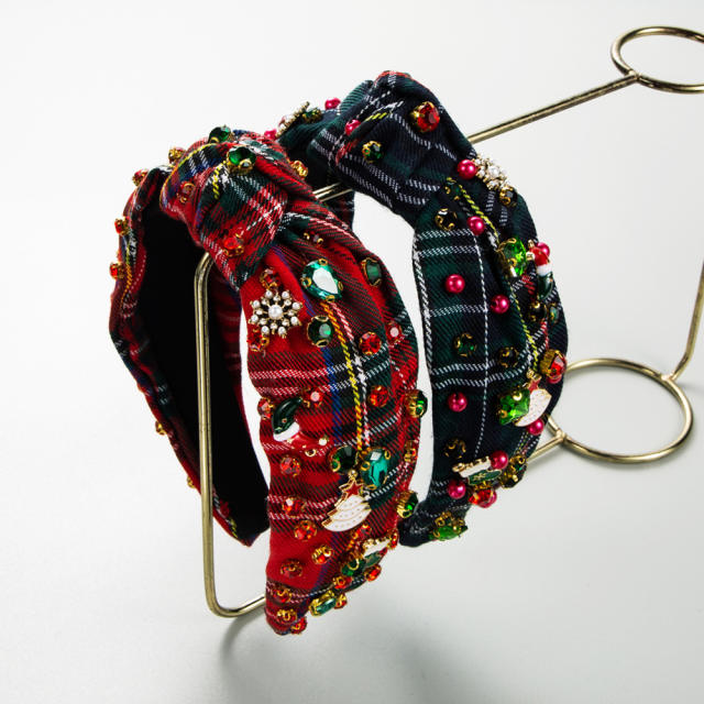 Classic plaid pattern knotted headband christmas decoration headband
