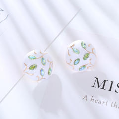 925 needle white color round shape rhinestone statement studs earrings