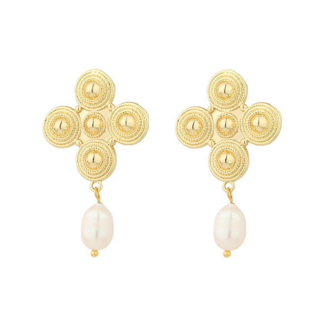 Elegant pearl bead flower stainless steel earrings long earrings