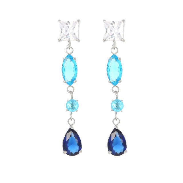 Elegant colorful crystal dangle drop earrings stainless steel earrings