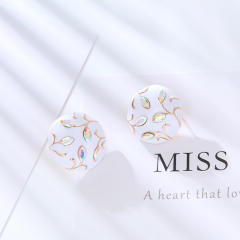 925 needle white color round shape rhinestone statement studs earrings