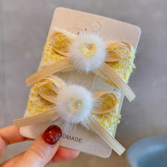 Winter autumn sweet stereo bow fluffy ball hair clips for kids 1pcs