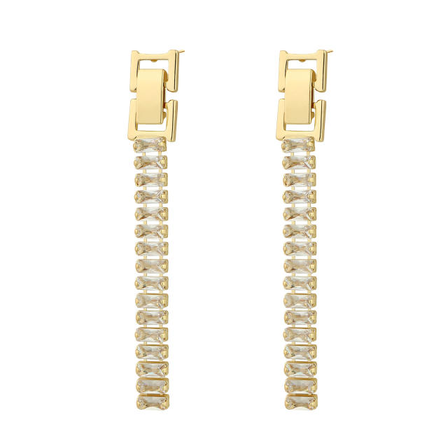 Delicate diamond chain gold color stainless steel earrings