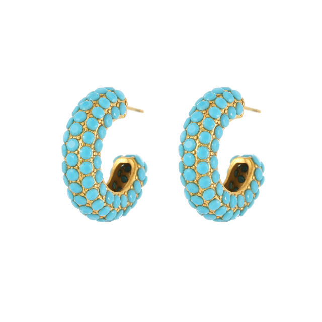 Popular full turquoise bead stainless steel earrings