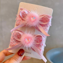 Winter autumn sweet stereo bow fluffy ball hair clips for kids 1pcs