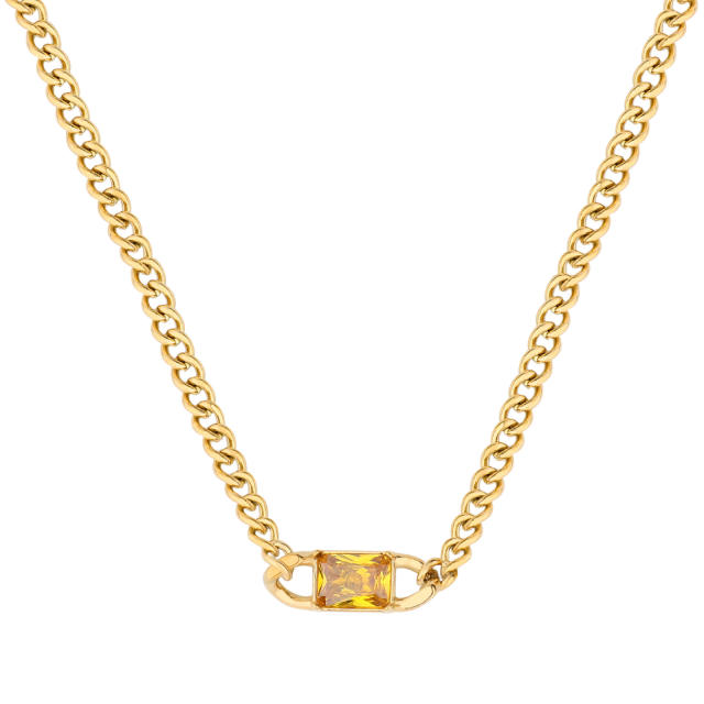 Delicate colorful cubic zircon cuban link chain stainless steel necklace set