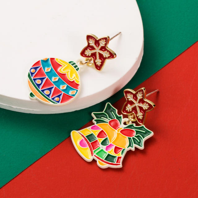 Christmas personality enamel asymmetrical earrings