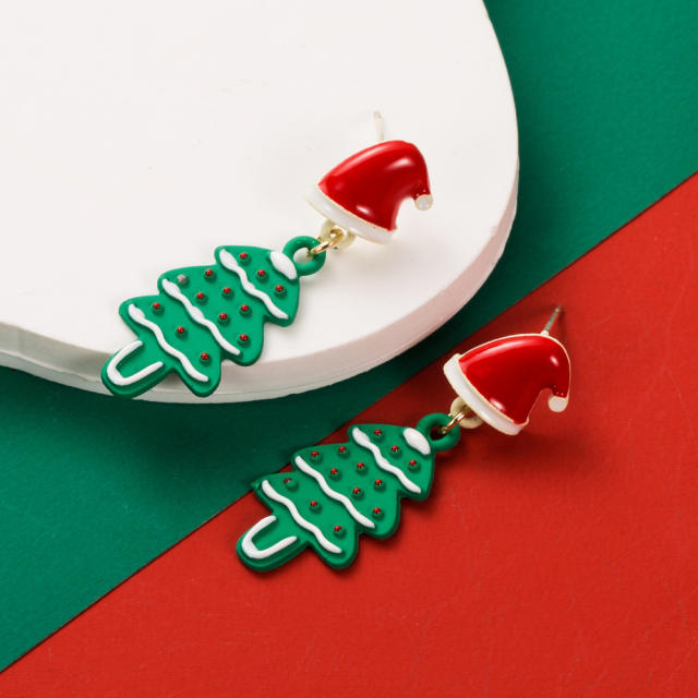 Christmas personality enamel asymmetrical earrings