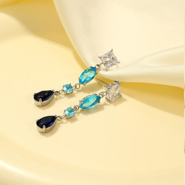 Elegant colorful crystal dangle drop earrings stainless steel earrings