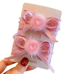 Winter autumn sweet stereo bow fluffy ball hair clips for kids 1pcs