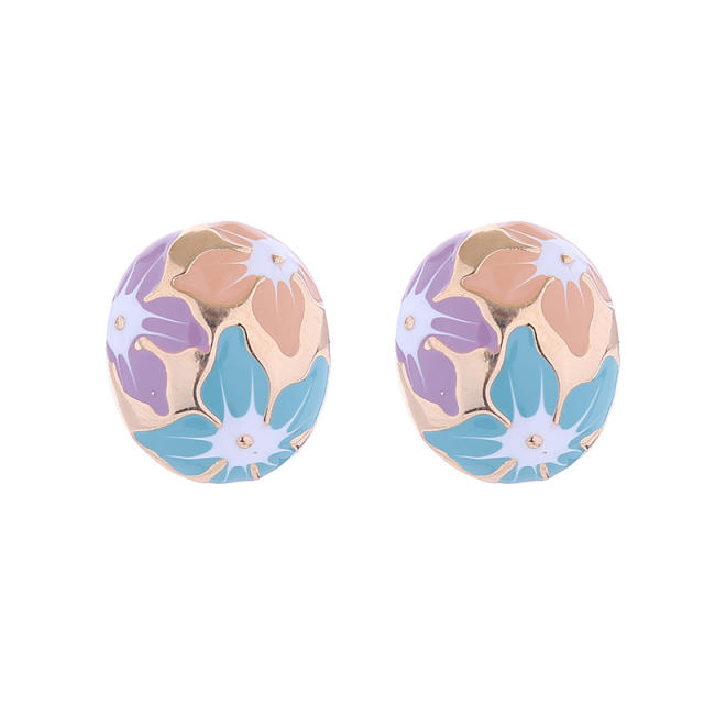 925 needle cute round shape color enamel flower studs earrings for women