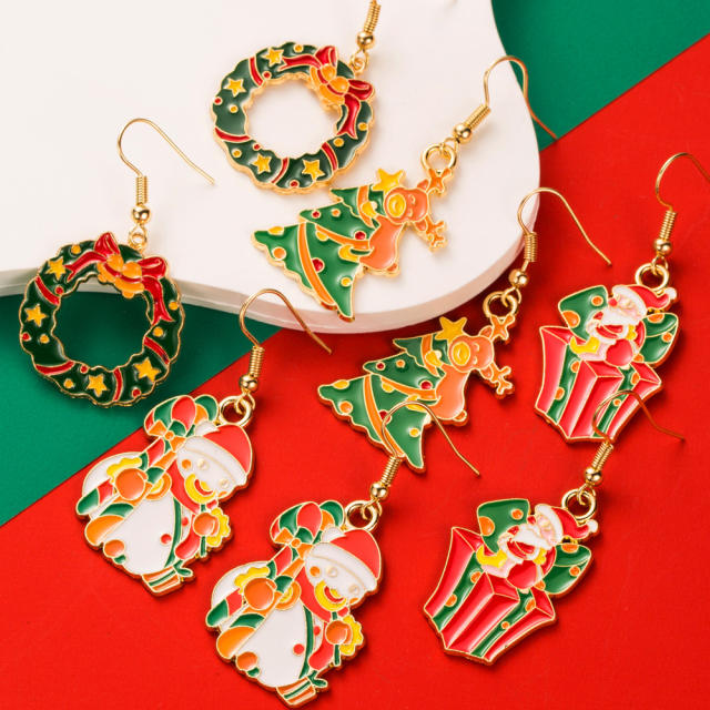 Christmas color enamel alloy earrings