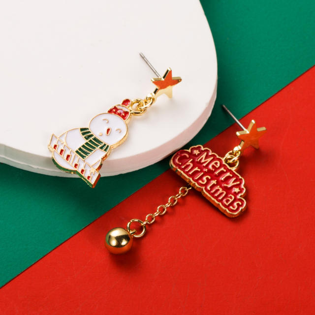 925 needle diamond enamel christmas asymmetrical earrings