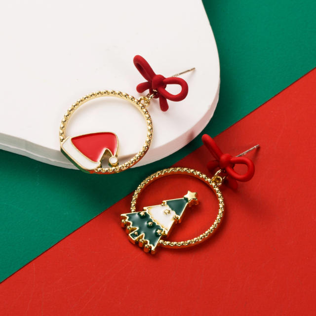 Christmas personality enamel asymmetrical earrings
